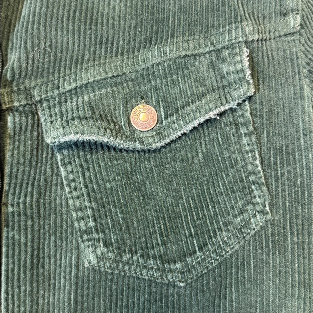 Free People womens M Medium green Nelson button up corduroy trucker jacket EUC